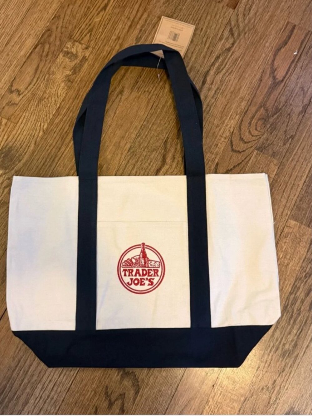 VIRAL NWT! Trader Joes Tote Bag Navy Blue Canvas Large 20” x 15”